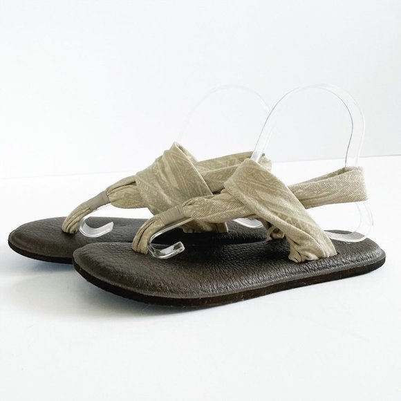 Sanuk Yoga Sling Sandals Women's 7 Neutral Print Open Toe Flats Sling Back - Picture 2 of 16